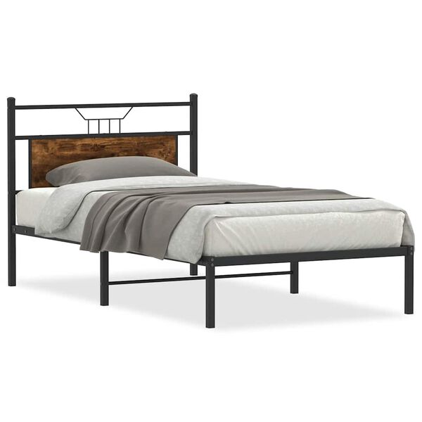 vidaXL Cadre de lit sans matelas chêne fumé 100x190 cm bois ingénierie
