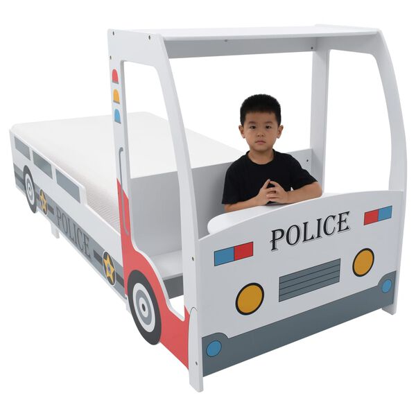 vidaXL Lit voiture de police et matelas en mousse pour enfant 90x200cm