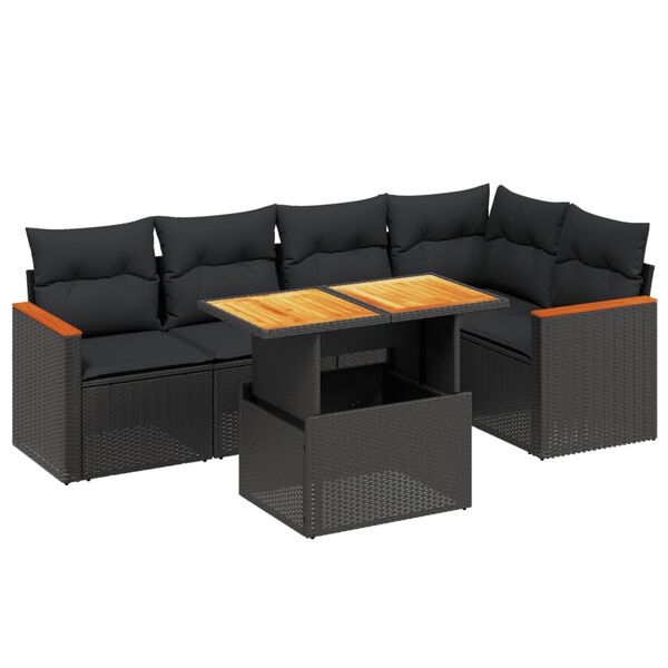 vidaXL Salon de jardin 6 pcs avec coussins noir r&eacute;sine tress&eacute;e