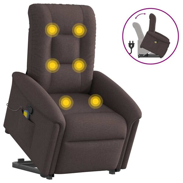 vidaXL Fauteuil inclinable de massage Marron fonc&eacute; Tissu