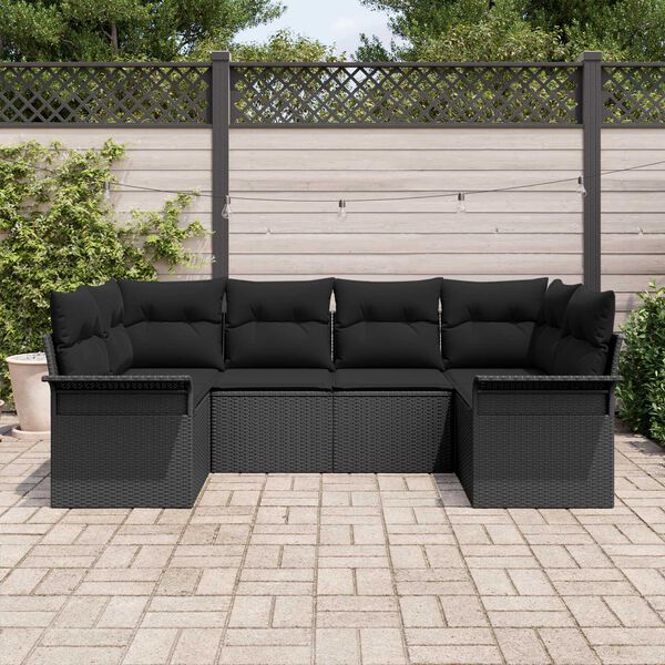 vidaXL Ensemble de canap&eacute; de jardin avec coussin 6 pcs Noir polyrotin