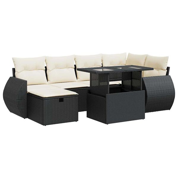 vidaXL Salon de jardin 7 pcs avec coussins noir r&eacute;sine tress&eacute;e