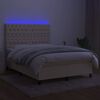 vidaXL Sommier &agrave; lattes de lit et matelas et LED Cr&egrave;me 140x200cm Tissu