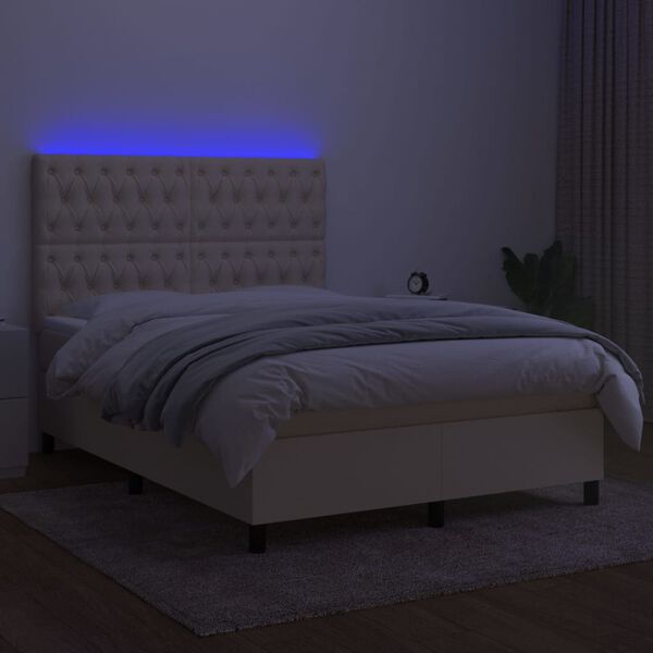 vidaXL Sommier &agrave; lattes de lit et matelas et LED Cr&egrave;me 140x200cm Tissu