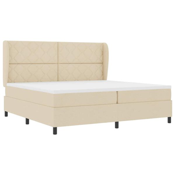 vidaXL Lit &agrave; ressorts avec matelas Cr&egrave;me 200 x 200 cm tissu