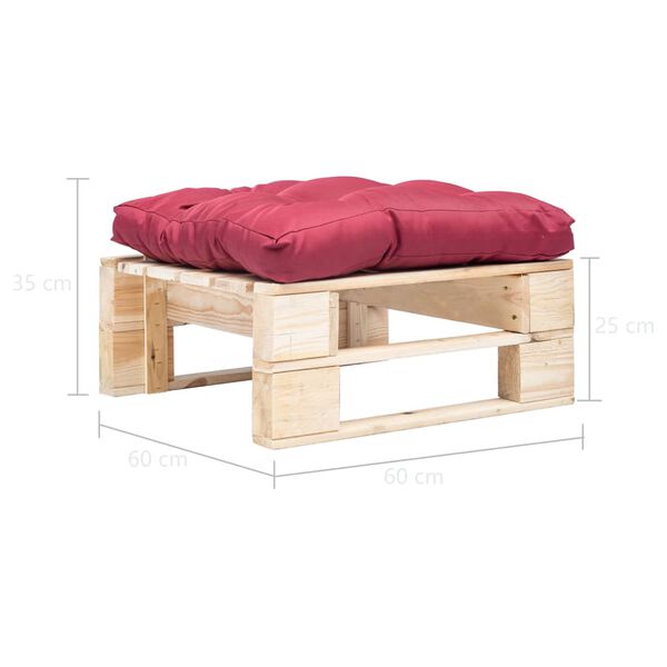 vidaXL Repose-pied palette de jardin avec coussin rouge bois naturel