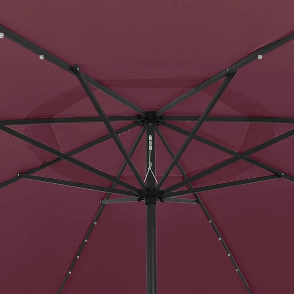 vidaXL Parasol de jardin avec lumi&egrave;res LED m&acirc;t en m&eacute;tal rouge bordeaux