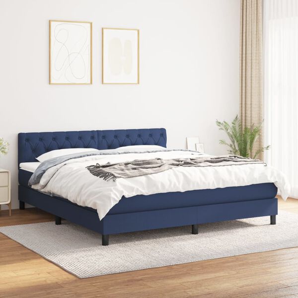 vidaXL Sommier &agrave; lattes de lit avec matelas Bleu 160x200 cm Tissu