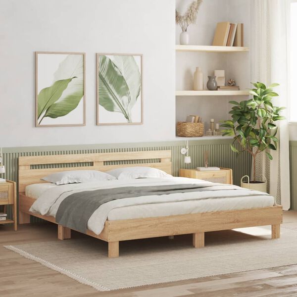 vidaXL Cadre de lit avec LED sans matelas chêne sonoma 160x200 cm