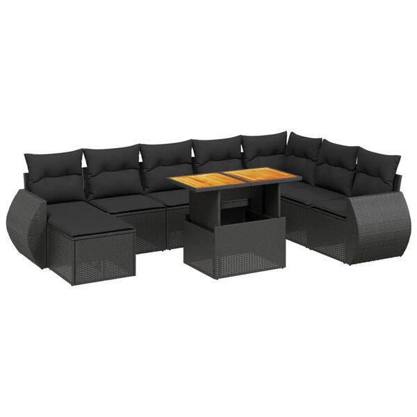 vidaXL Salon de jardin 9 pcs avec coussins noir r&eacute;sine tress&eacute;e