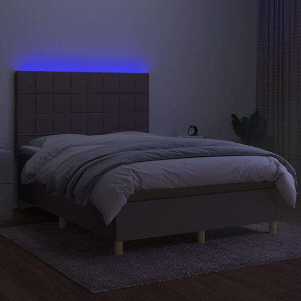 vidaXL Sommier &agrave; lattes de lit et matelas et LED Taupe 140x190cm Tissu