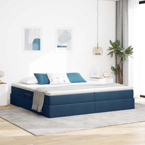 vidaXL Lit avec rangement et matelas Bleu 200 x 200 cm Polyester