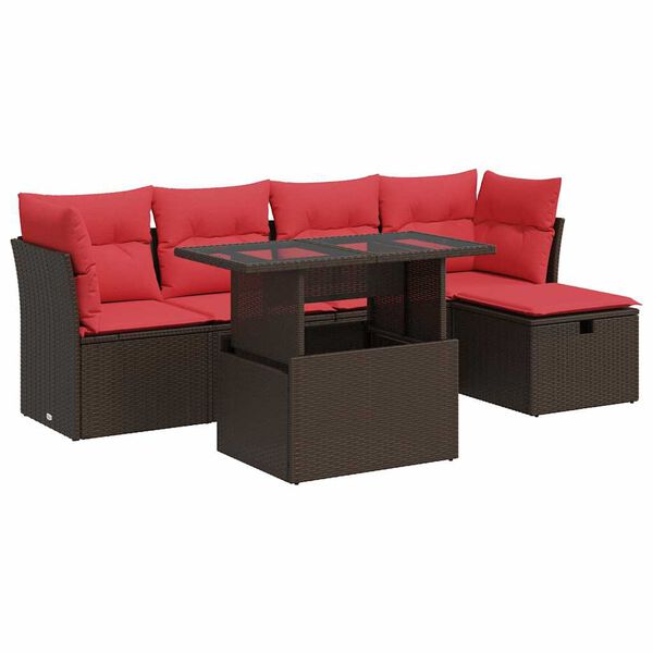 vidaXL Salon de jardin avec coussins 6pcs marron r&eacute;sine tress&eacute;e acacia