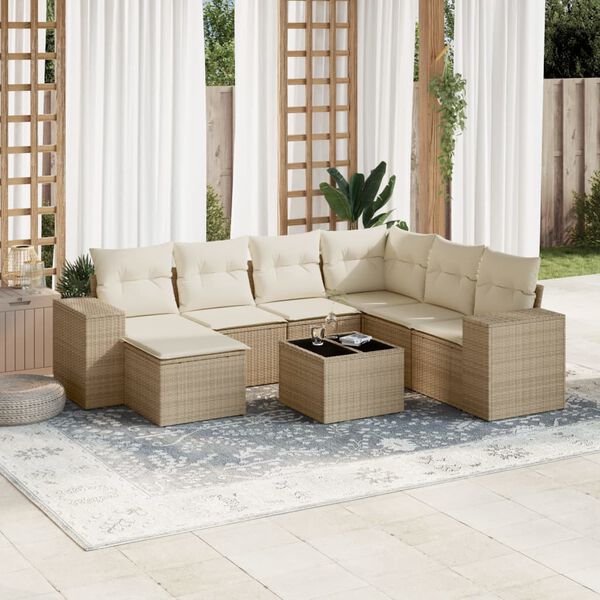vidaXL Salon de jardin avec coussins 8 pcs beige r&eacute;sine tress&eacute;e