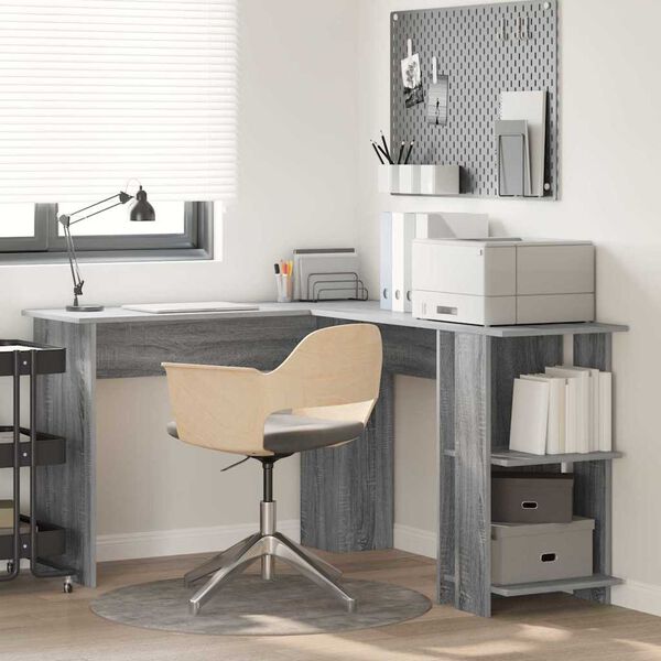 vidaXL Bureau d'angle avec &eacute;tag&egrave;re Gris Sonoma 140 x 113,5 x 75 cm