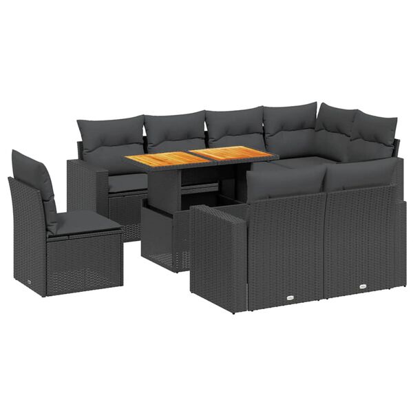 vidaXL Salon de jardin 9 pcs avec coussins noir r&eacute;sine tress&eacute;e