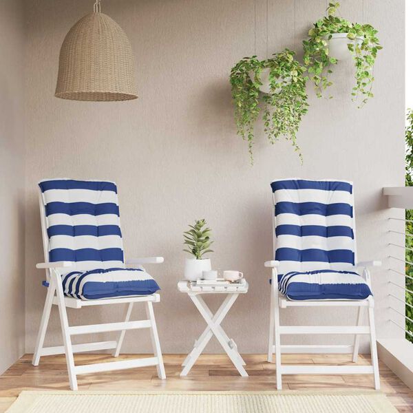 vidaXL Coussins de chaise &agrave; dossier bas lot de 2 rayures bleu/blanc