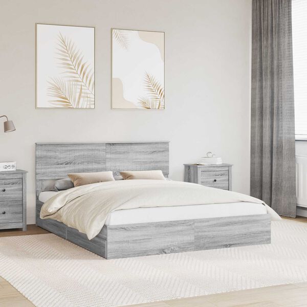 vidaXL Lit de Rangement Gris Sonoma 160 x 200 cm Bois d'ing&eacute;nierie