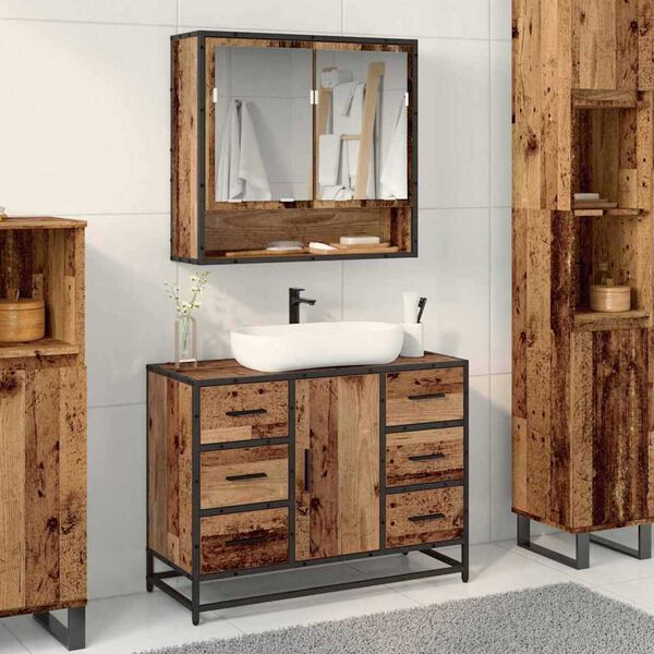 vidaXL Ensemble de mobilier de salle de bain 2 pcs Bois ancien