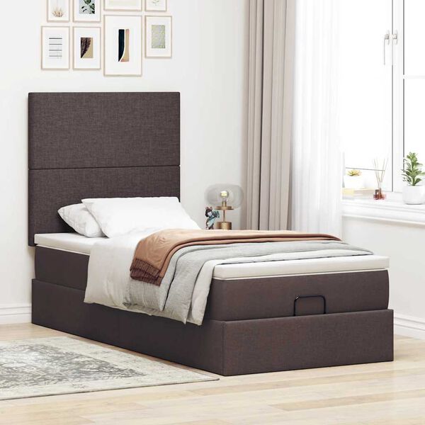 vidaXL Cadre de lit ottoman avec matelas marron fonc&eacute; 80x200 cm tissu