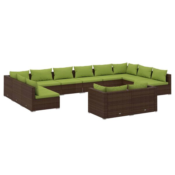 vidaXL Salon de jardin 12 pcs avec coussins Marron R&eacute;sine tress&eacute;e