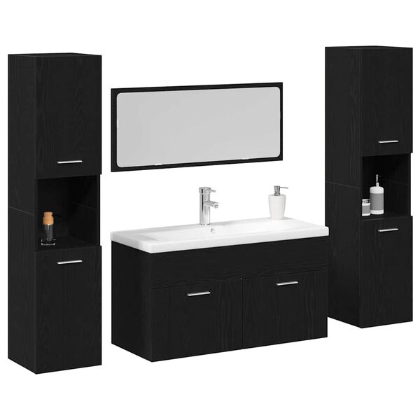 vidaXL Ensemble de mobilier de salle de bain 4 pcs Ch&ecirc;ne noir