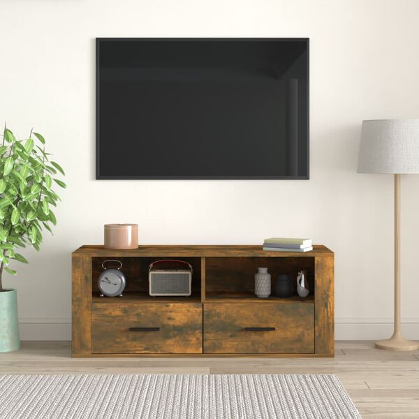 vidaXL Meuble TV Chêne fumé 100x35x40 cm Bois d'ingénierie