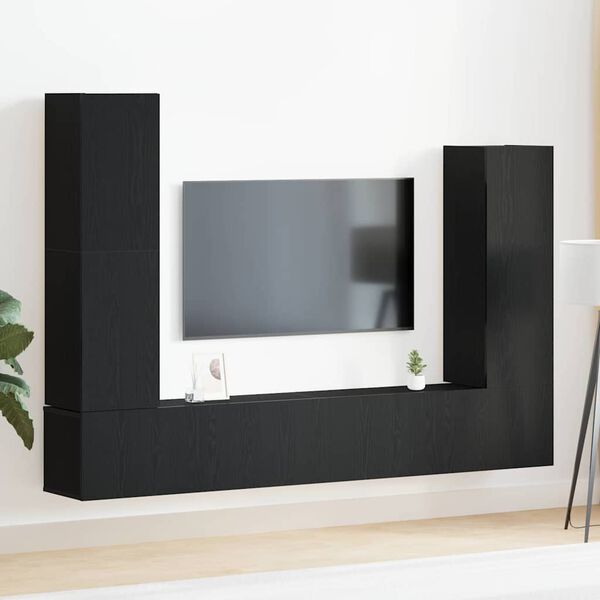vidaXL Ensemble meuble TV 6 pcs Ch&ecirc;ne noir Bois d'ing&eacute;nierie