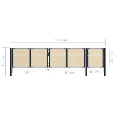 vidaXL Portail de clôture en acier et bois d'épicéa 513x150 cm