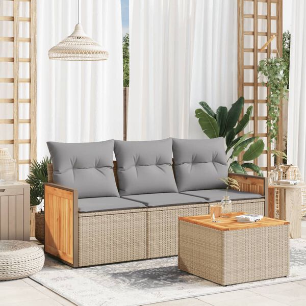 vidaXL Salon de jardin avec coussins 4 pcs beige r&eacute;sine tress&eacute;e