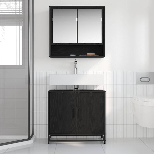 vidaXL Ensemble de mobilier de salle de bain 2 pcs Ch&ecirc;ne noir