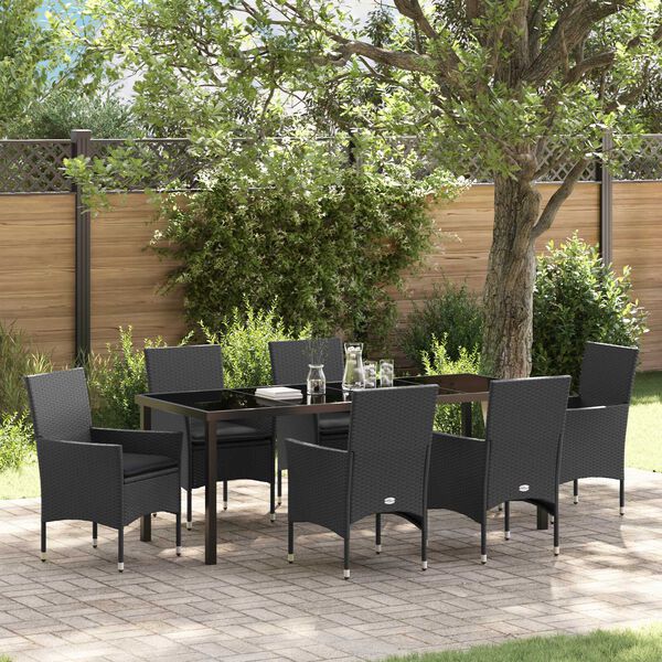 vidaXL Ensemble de salle &agrave; manger pour jardin 7 pcs Noir polyrotin