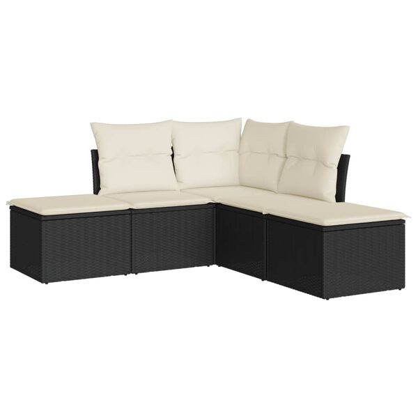 vidaXL Salon de jardin 5 pcs avec coussins noir résine tressée