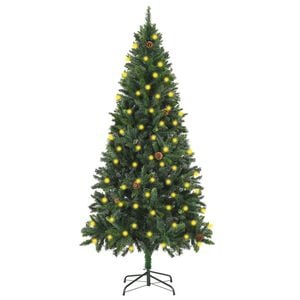 vidaXL Arbre de No&euml;l artificiel pr&eacute;-&eacute;clair&eacute; pommes de pin vert 180 cm