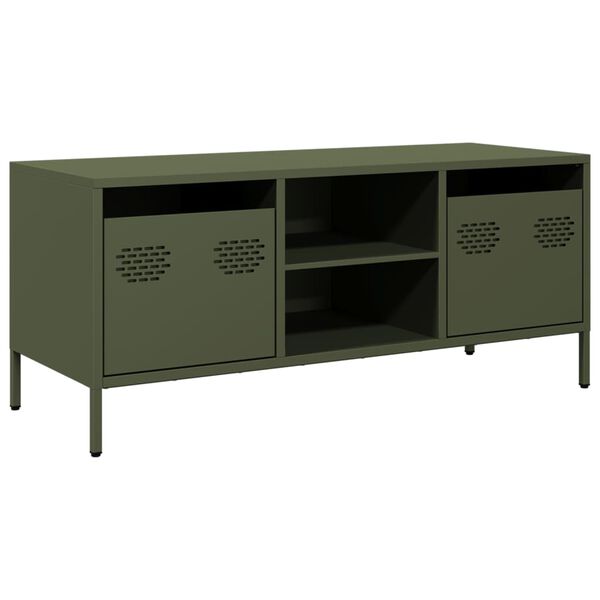 vidaXL Meuble TV vert olive 101,5x39x43,5 cm acier lamin&eacute; &agrave; froid