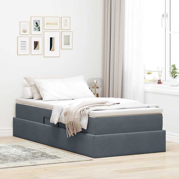 vidaXL Lit avec rangement et matelas Gris fonc&eacute; 100 x 200 cm Velours