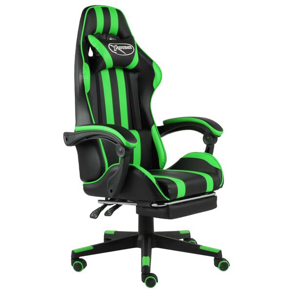 vidaXL Fauteuil de jeux vid&eacute;o avec repose-pied Noir et vert Similicuir