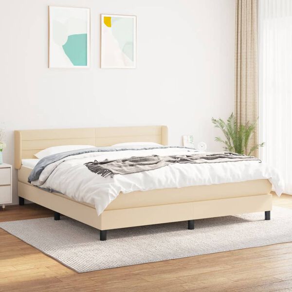 vidaXL Sommier &agrave; lattes de lit avec matelas Cr&egrave;me 180x200 cm Tissu