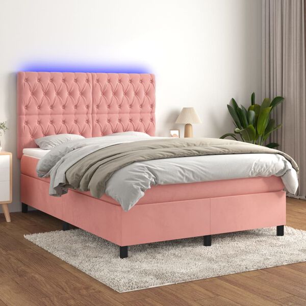 vidaXL Sommier &agrave; lattes de lit matelas et LED Rose 140x190 cm Velours