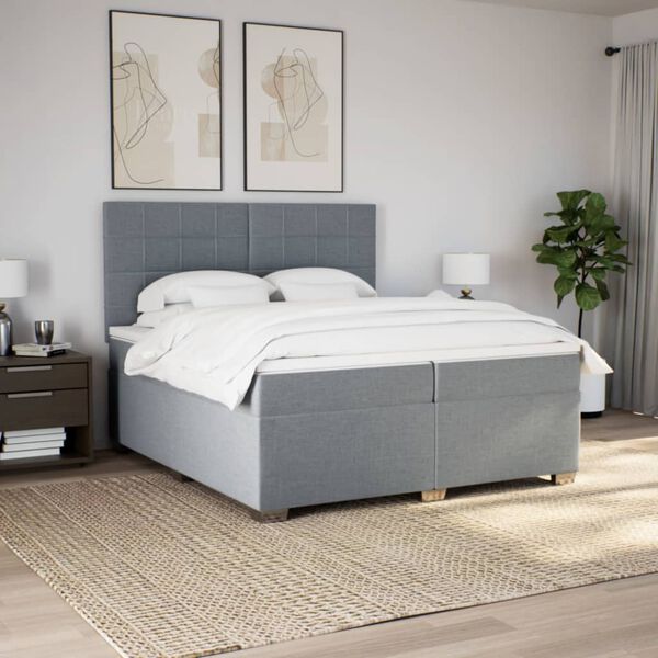 vidaXL Sommier &agrave; lattes de lit avec matelas Gris clair 200x200cm Tissu