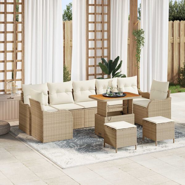 vidaXL Ensemble de canap&eacute; de jardin avec coussin 10 pcs Beige et cr&egrave;me