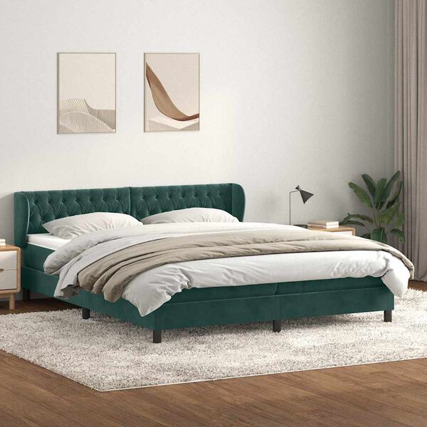 vidaXL Sommier &agrave; lattes de lit et matelas vert fonc&eacute; 180x210cm velours
