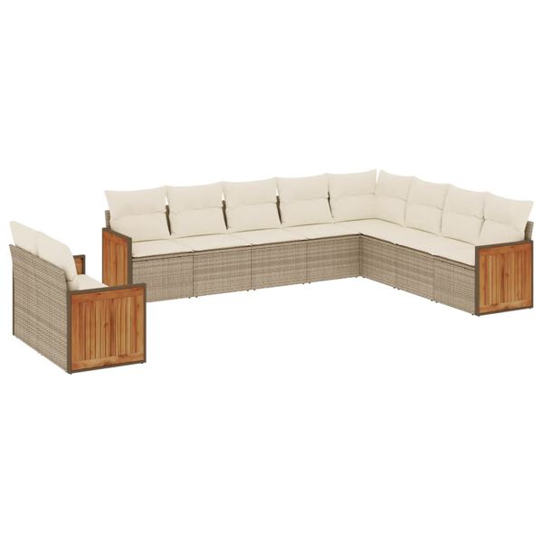 vidaXL Salon de jardin avec coussins 10 pcs beige r&eacute;sine tress&eacute;e