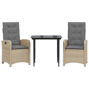 vidaXL Ensemble &agrave; manger de jardin et coussins 3 pcs m&eacute;lange beige