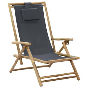 vidaXL Chaise de relaxation inclinable Gris fonc&eacute; Bambou et tissu