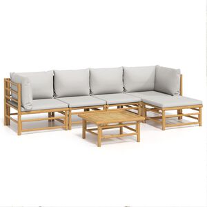 vidaXL Salon de jardin 6 pcs avec coussins gris clair bambou