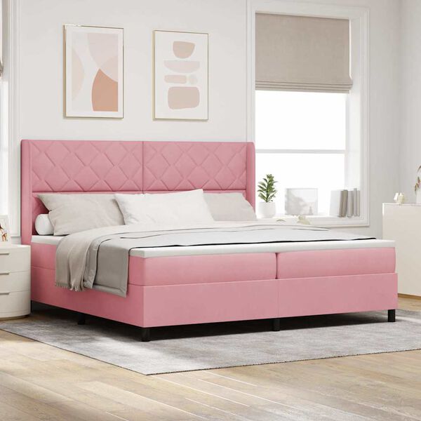 vidaXL Lit &agrave; ressorts avec matelas Rose 200 x 200 cm Velours