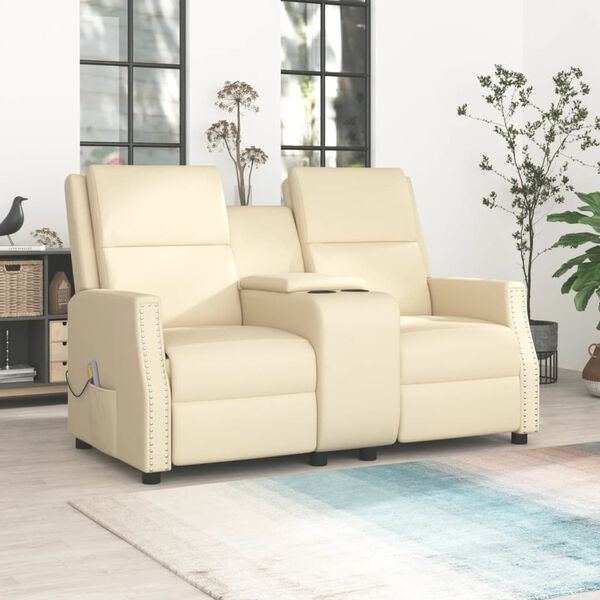 vidaXL Fauteuil de massage inclinable 2 places crème similicuir