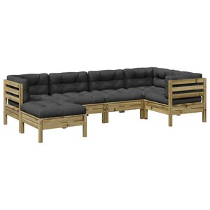 vidaXL Salon de jardin 6 pcs avec coussins bois de pin impr&eacute;gn&eacute;