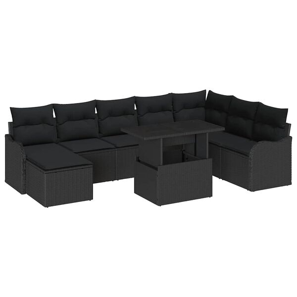 vidaXL Ensemble de canap&eacute; de jardin avec coussin 9 pcs Noir Poly rotin